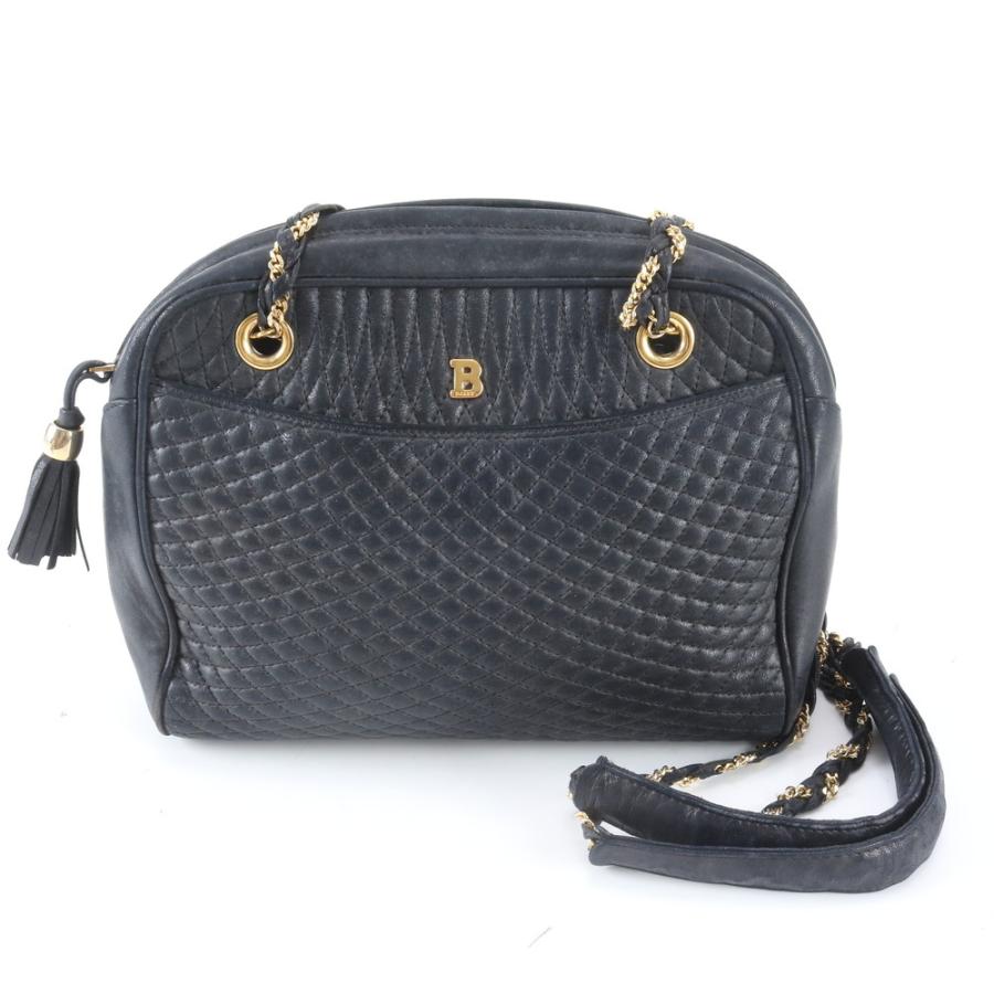 極美品】BALLY バリー キルティング チェーン ショルダーバッグ 黒 極 