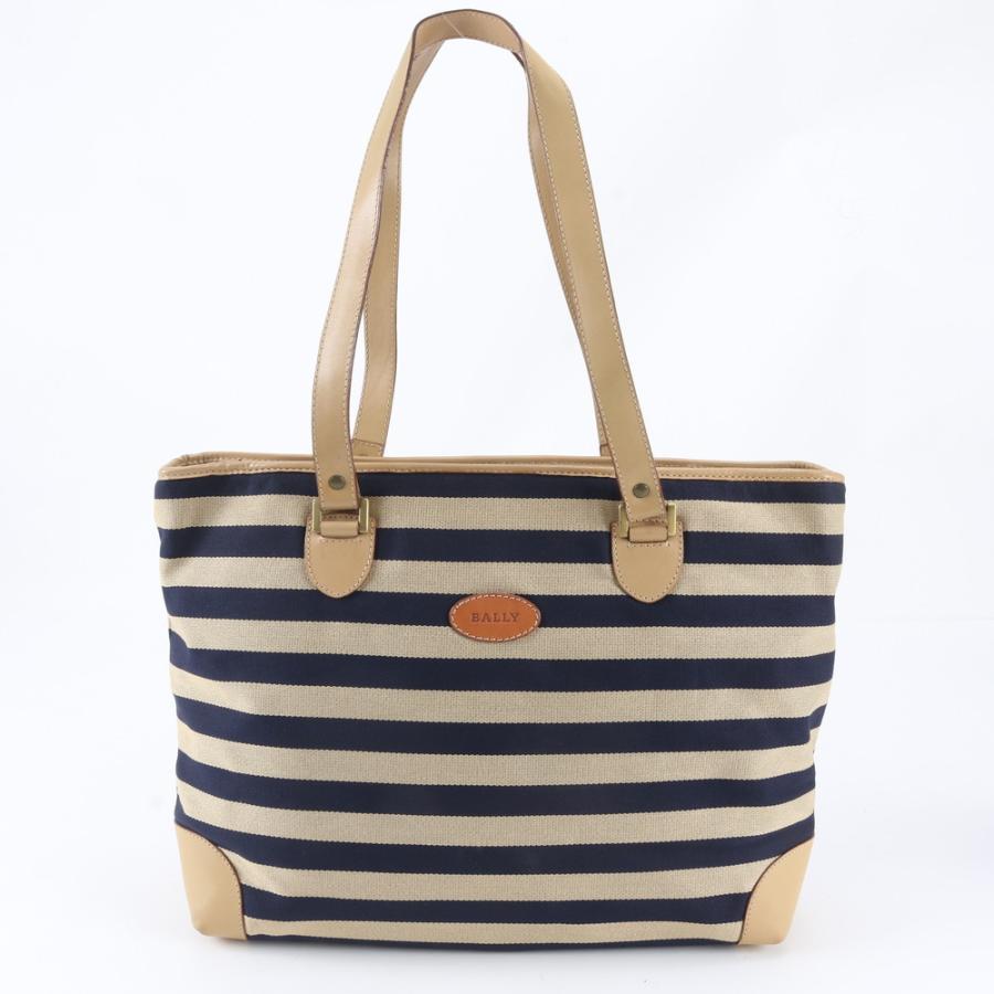 美品 バリー ボーダー レザー キャンバス トート バッグ ショルダー 