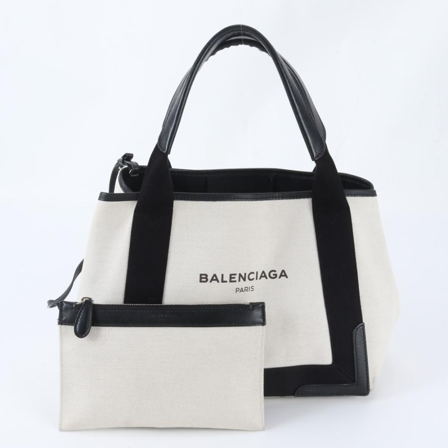 美品 バレンシアガ ネイビー カバス 339933 レザー キャンバス トート 