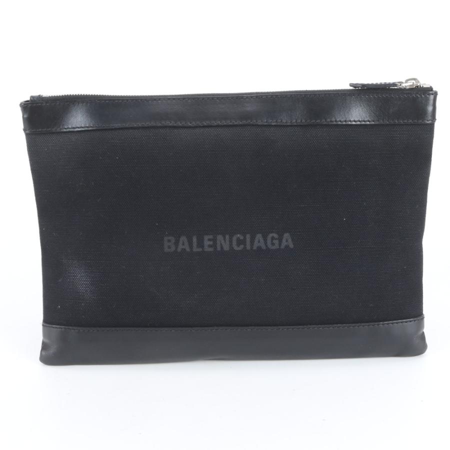 美品 バレンシアガ ネイビー クリップ M 373834 レザー セカンドバッグ 