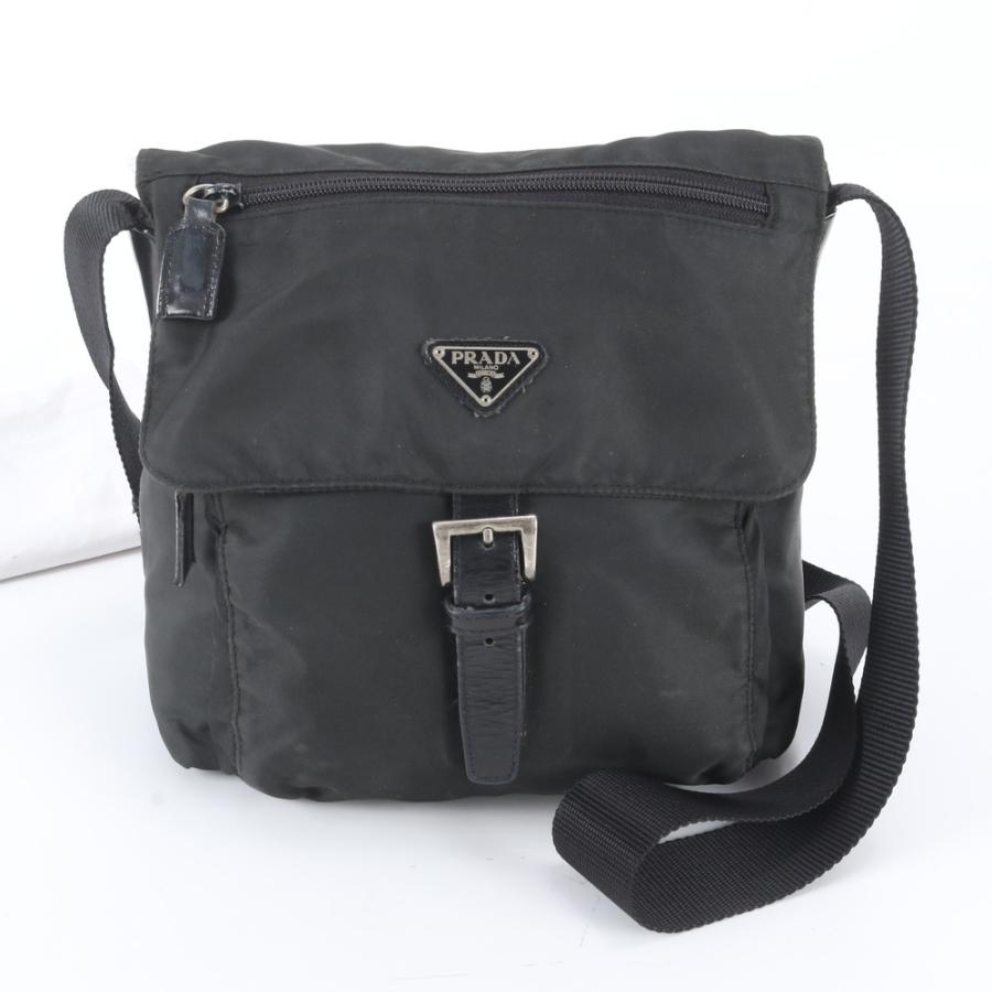美品 プラダ テスート ナイロン トライアングルロゴ レザー ショルダー 
