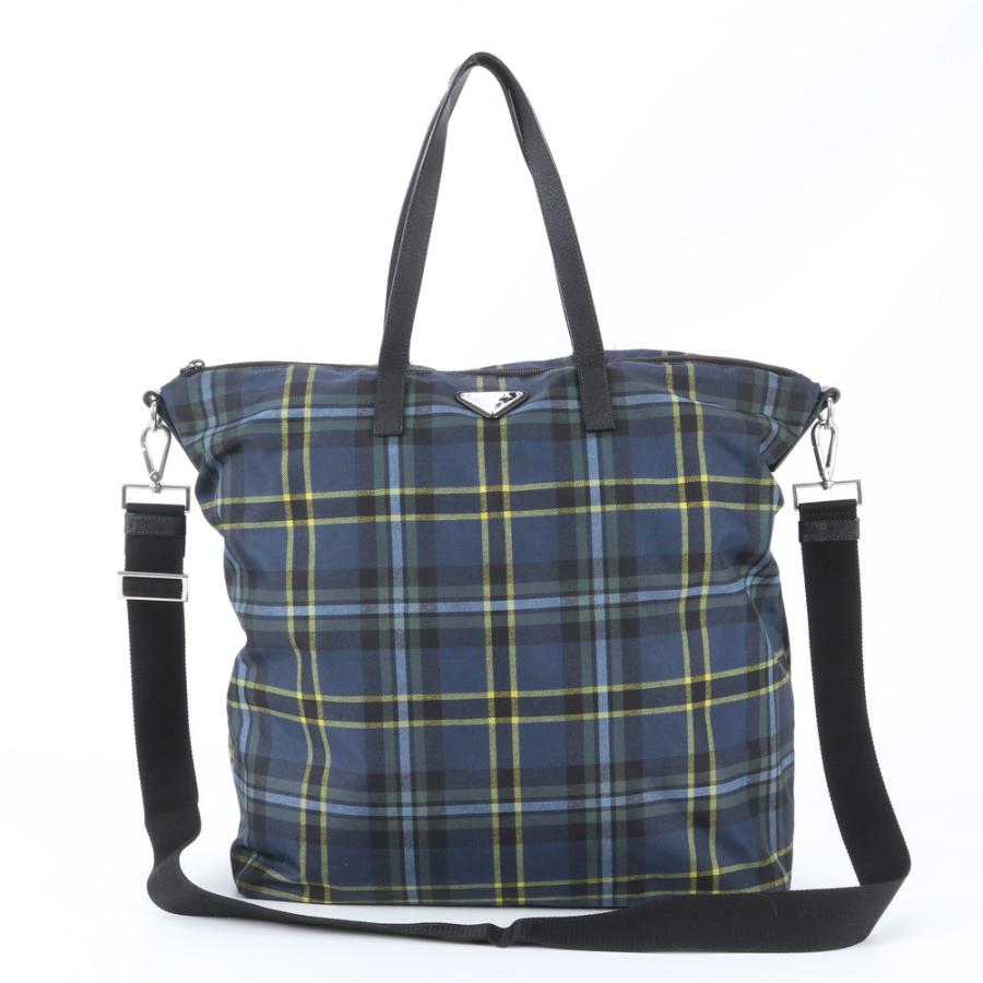 美品 プラダ テスート ナイロン チェック レザー 2WAY ショルダー 