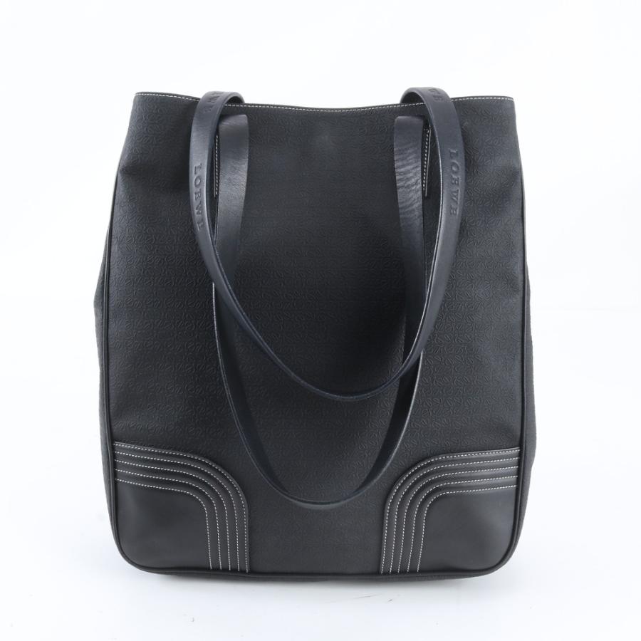 【人気】LOEWE トートバッグ リピートアナグラム レザー ブラック 大容量 美品 ロエベ アナグラム リピート レザー ナイロン トート バッグ