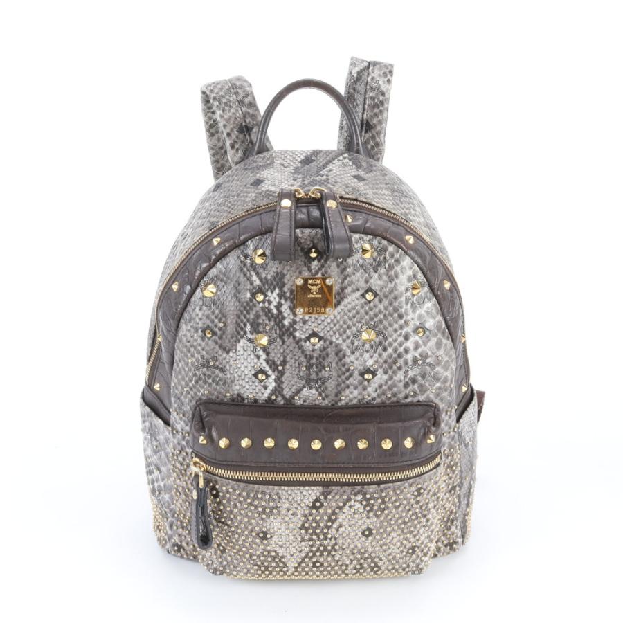 極美品 MCM エムシーエム パイソン 柄 スタッズ レザー リュックサック 