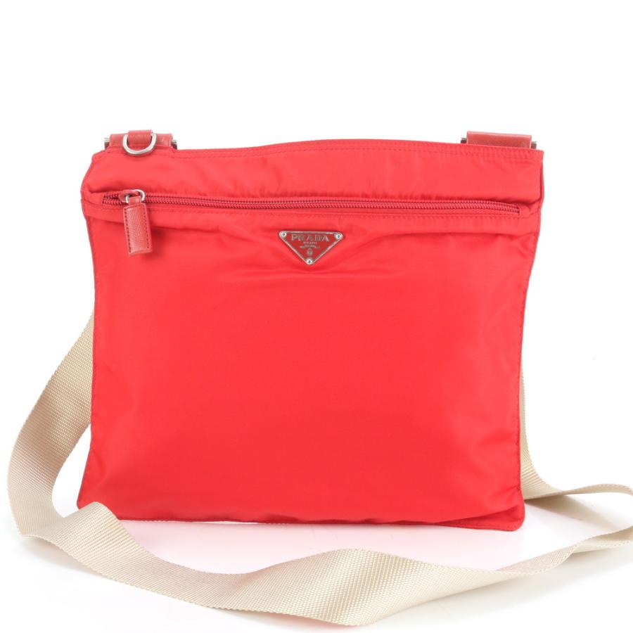 極美品 プラダ テスート ナイロン トライアングルロゴ レッド レザー