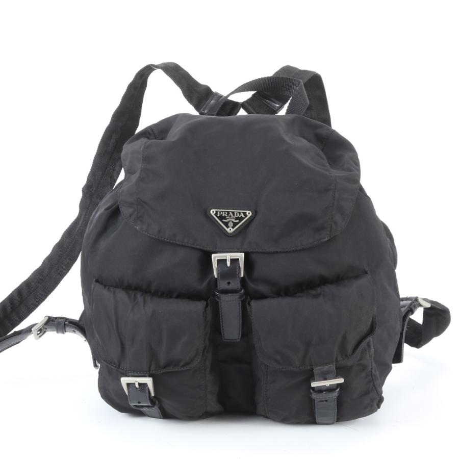 美品 プラダ テスート ナイロン トライアングルロゴ レザー リュックサック バッグ ブラック 黒 メンズ レディース RMM EB28-10 美品 プラダ テスート ナイロン トライアングルロゴ レザー リュック