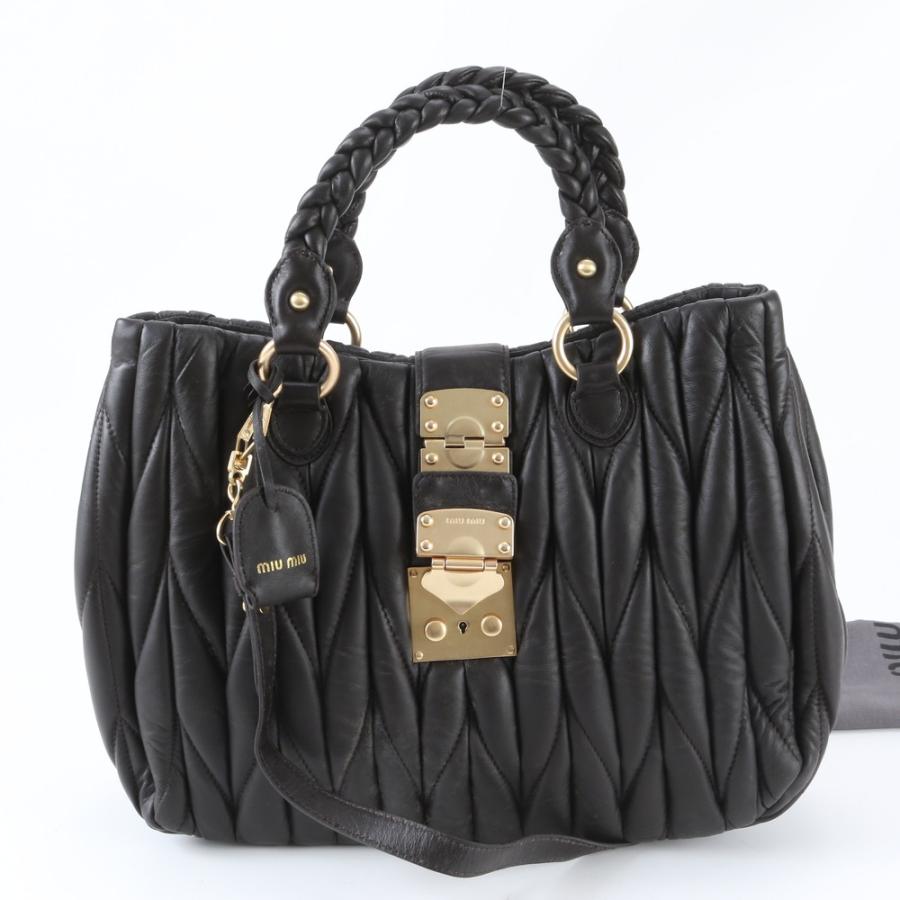 美品 ミュウミュウ マテラッセ レザー 2WAY ショルダーバッグ 斜め掛け 