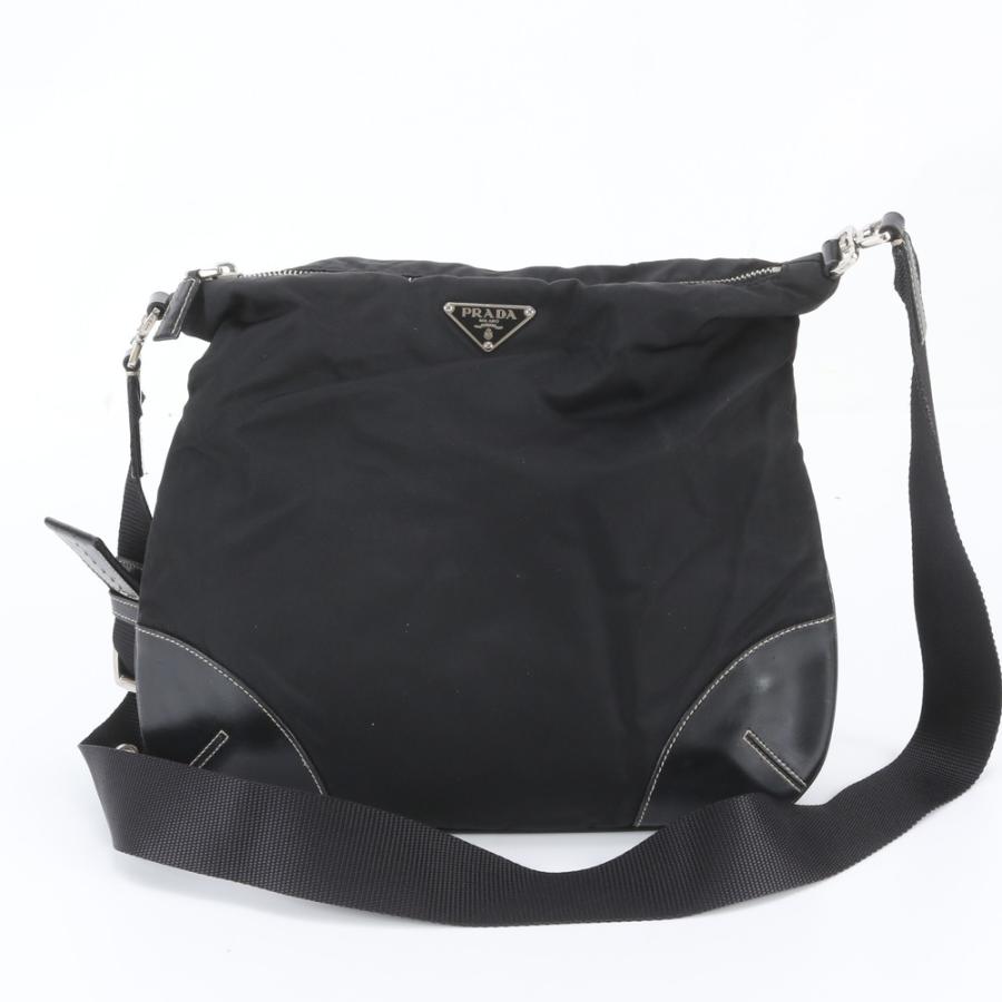 PRADA ショルダーバッグ　三角ロゴ　アマゾン型　テスート　レザー　黒　白タグ 極美品 プラダ テスート ナイロン トライアングルロゴ 白タグ付 レザー