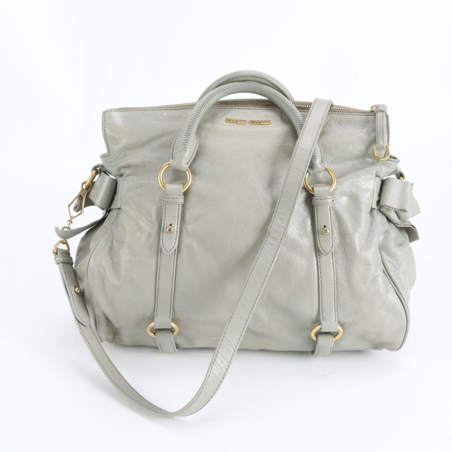 美品 ミュウミュウ サイド リボン レザー 2WAY ショルダーバッグ
