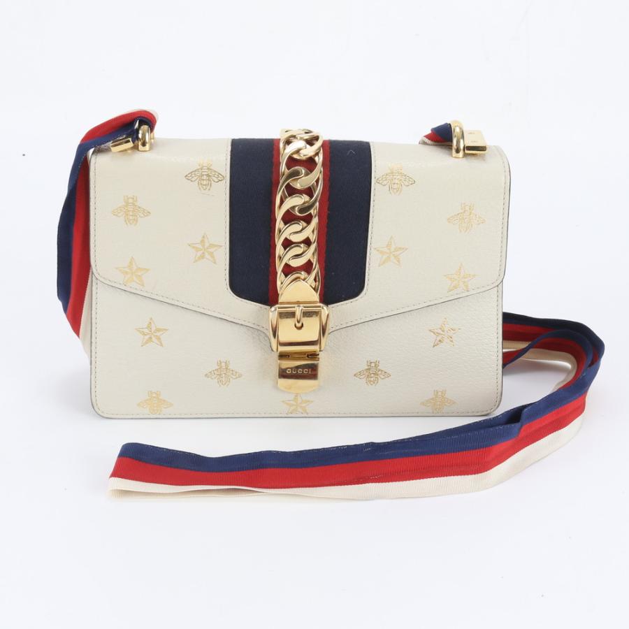極美品 グッチ シルヴィ ビー ＆ スター 524405 レザー 2WAY 