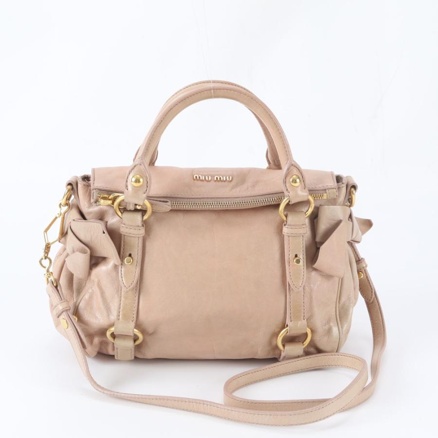 美品 ミュウミュウ ヴィッテロ リュクス リボン レザー 2WAY 