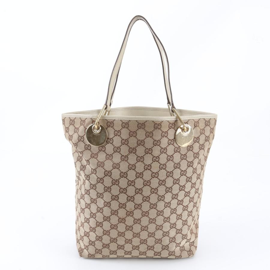 GUCCI グッチ トートバッグ GGキャンバス ホワイト レザー 120836 