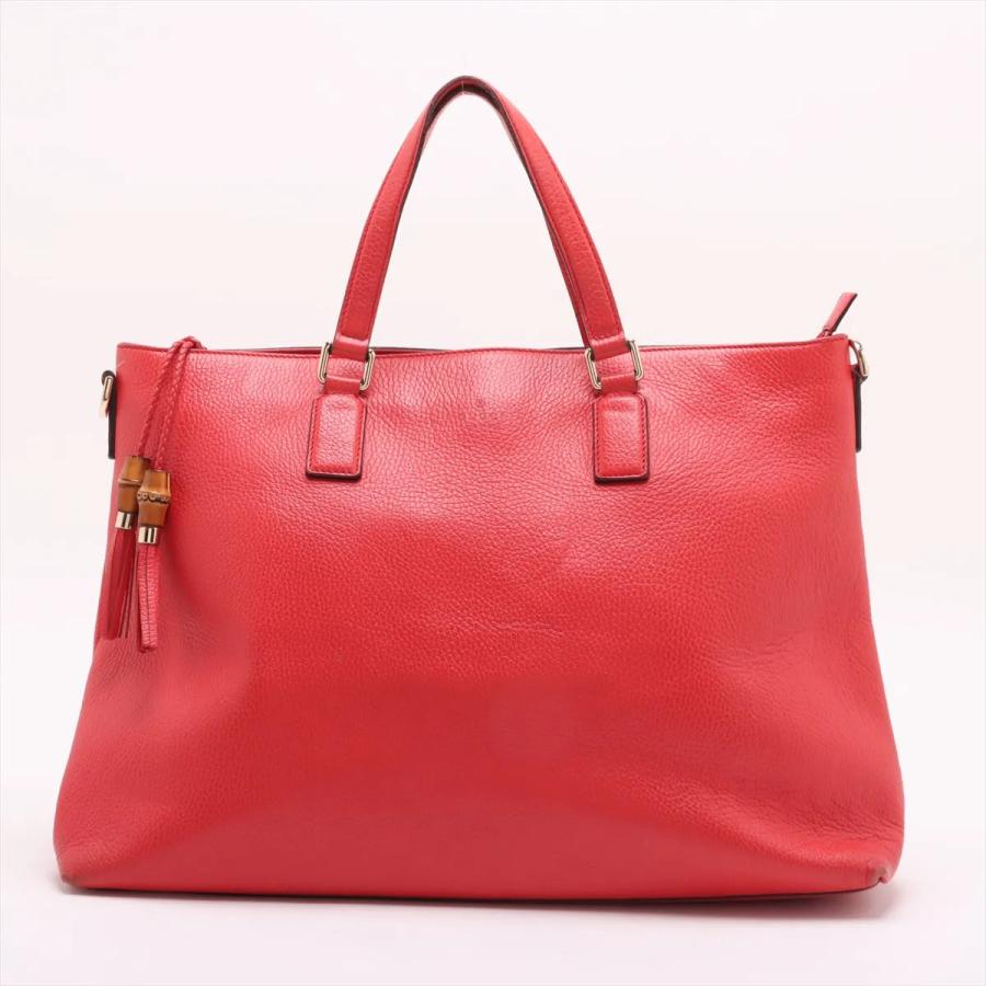 美品 グッチ バンブー タッセル レッド 365345 レザー トート バッグ