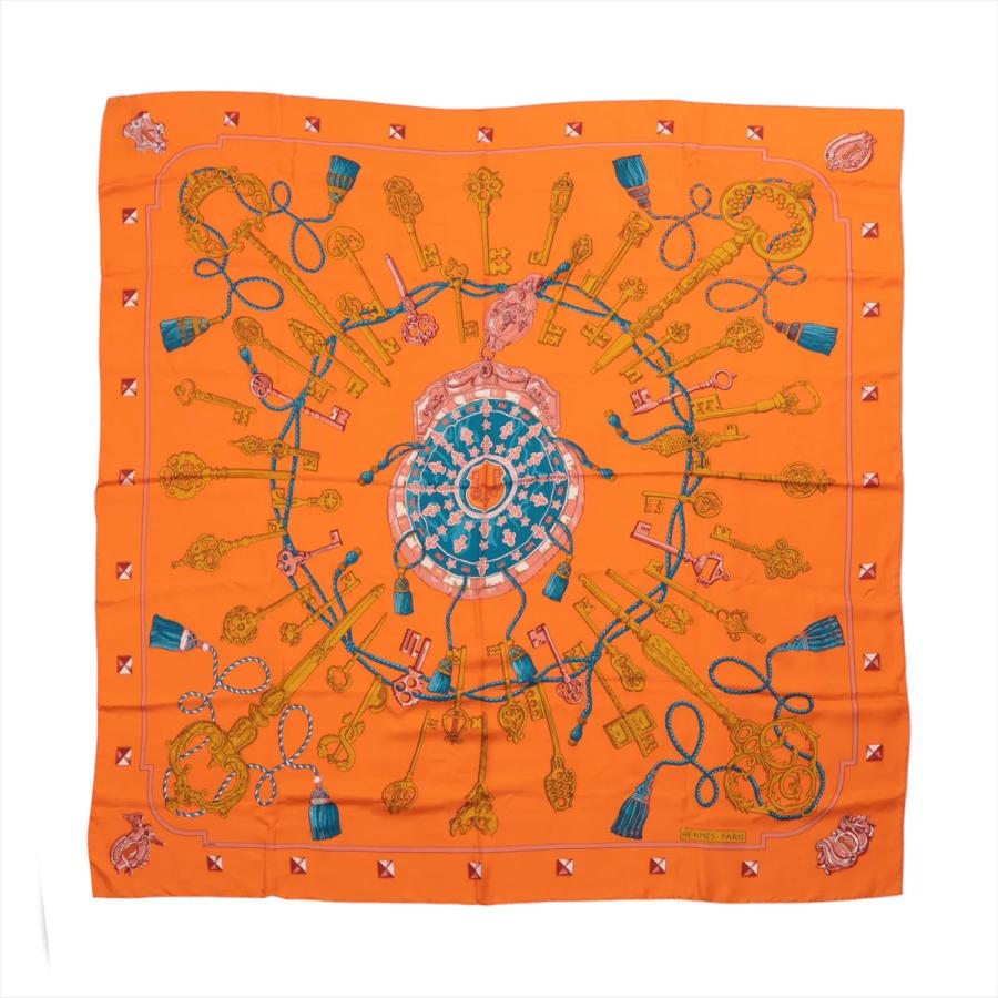 極美品 エルメス タグ付 カレ ジェアン 140 LES CLES 鍵 シルク 100