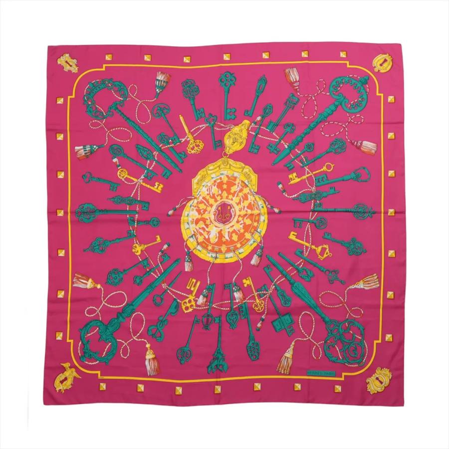 極美品 エルメス タグ付 カレ ジェアン 140 LES CLES 鍵 シルク 100