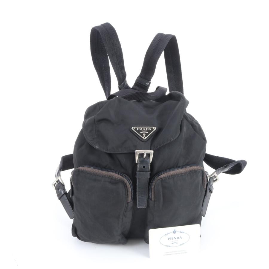 PRADA プラダ テスートナイロン リュックサック バックパック デイパック 巾着 旅行 トラベル 外側ポケット B5885 キャンバス レザー 本革 ブラック 黒 シルバー金具 トライアングル 三角ロゴプレート 白タグ レディース メンズ ユニセックス 美品 プラダ ギャランティカード付 テスート ナイロン 三角ロゴ B5885