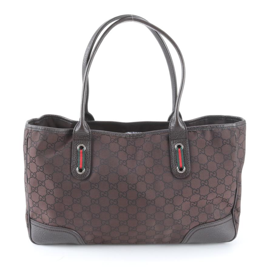 美品 グッチ シェリー ライン GGナイロン 293592 レザー トート バッグ 