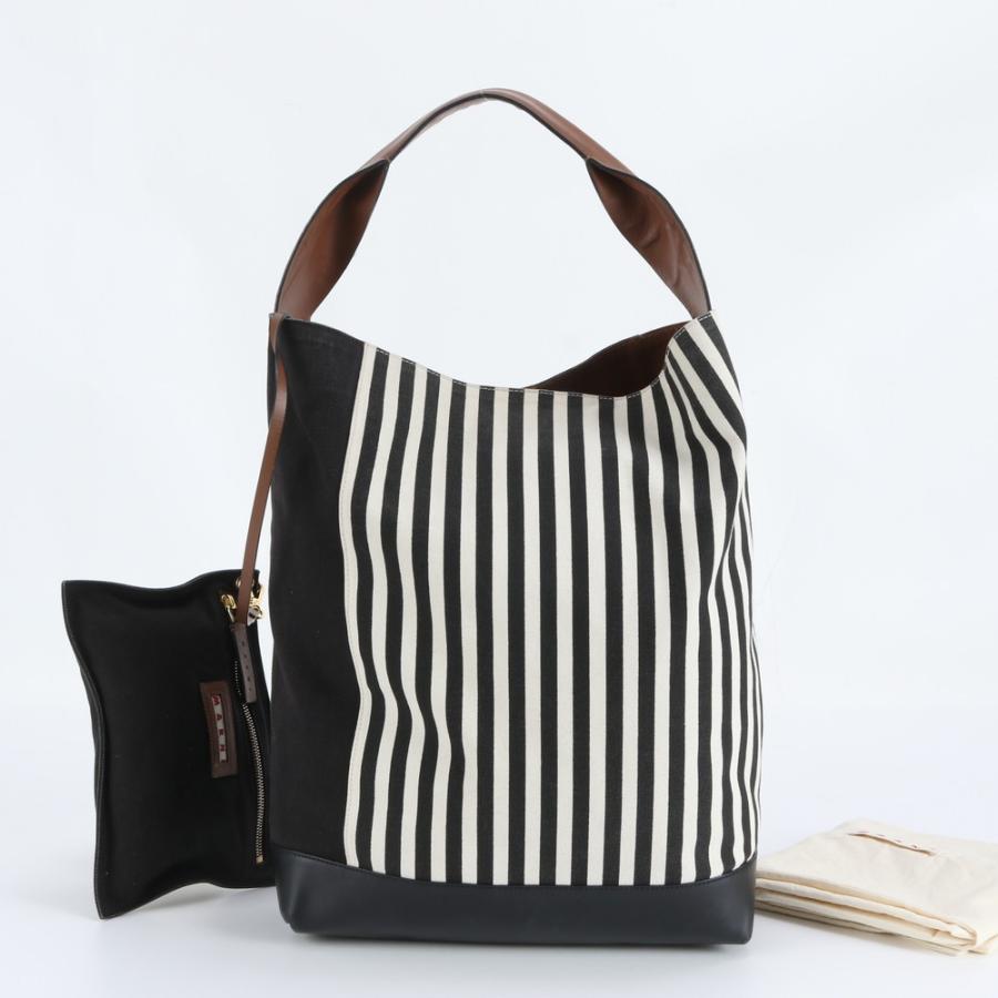 MARNI ストライプ キャンバス ハンドバッグ 美品 MARNI マルニ ストライプ レザー キャンバス ショルダーバッグ