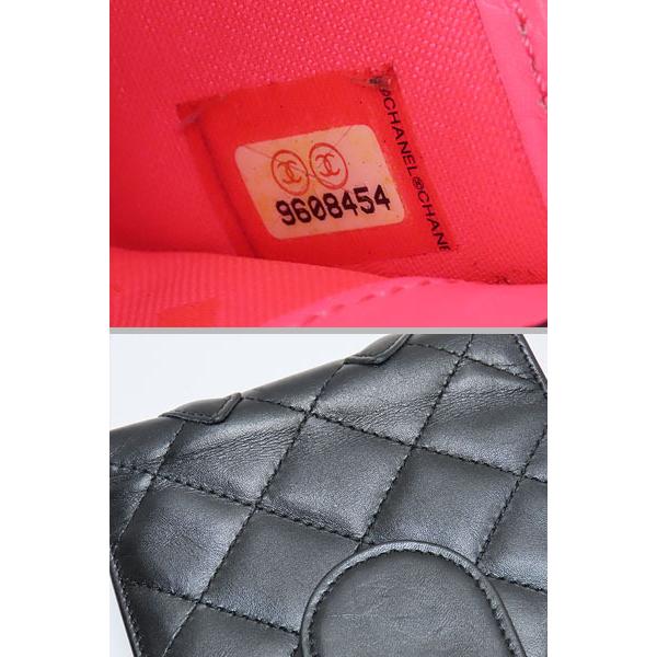 CHANELシャネル カンボンライン ラムスキンがま口 二つ折り財布 コンパクト CAMBON 美品 シャネル カンボンライン ココマーク がま口 二つ折り財布