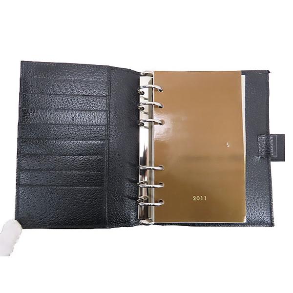 GUCCI グッチブラウンレザー×GGキャンバス 6穴手帳カバー アジェンダPM