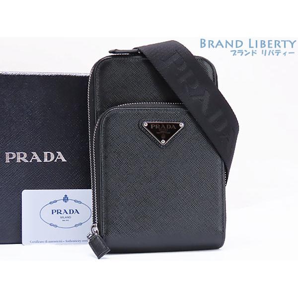 【美品】プラダPRADA サフィアーノ 大きめポーチ 黒　新品ショルダー 新古品 プラダ PRADA サフィアーノ スマートフォンケース フォンポーチ