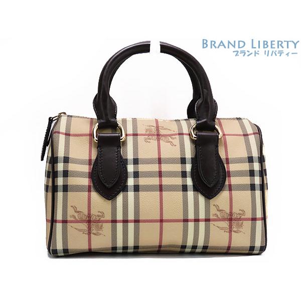 超美品 バーバリー BURBERRY ヘイマーケットチェック ミニボストンバッグ ハンドバッグ ベージュ ダークブラウン｜brandliberty