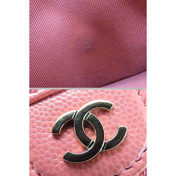 美品 シャネル CHANEL マトラッセ ココマーク キャビアスキン 三つ折り 