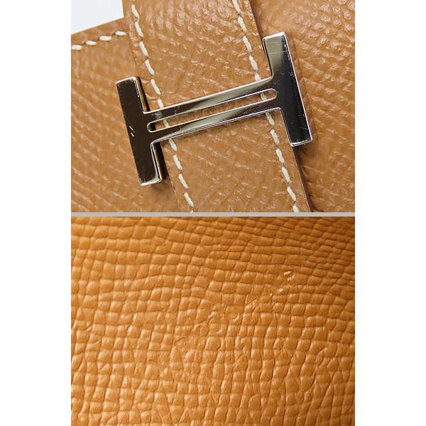 エルメス べアンコンパクト 二つ折り ゴールドブラウン系 シルバー金具 Bearn 新品同様 エルメス HERMES ベアンコンパクト 二つ折り財布