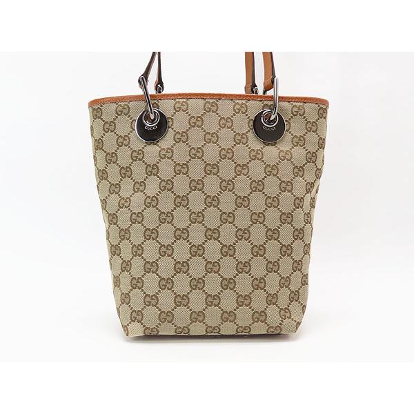 美品 グッチ GUCCI GGキャンバス バケツ型 トートバッグ ハンドバッグ ショルダーバッグ ベージュ ブラウン 120840 :