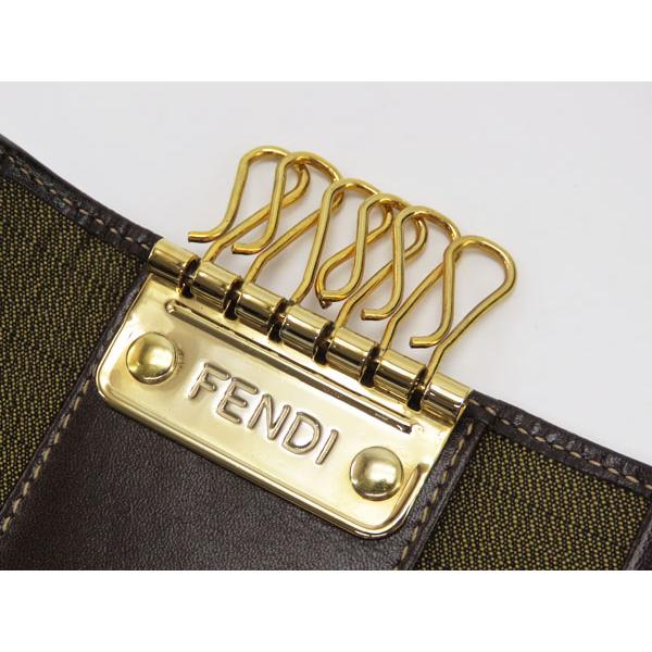 未使用 フェンディ FENDI ヴィンテージ ズッカ 6連 キーケース キーリング キーホルダー ブラック ダークブラウン ブラウン 10163｜brandliberty｜08