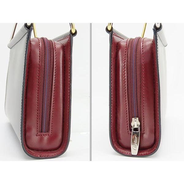 レア美品 カルティエ Cartier ヴィンテージ トリニティ レザー ミニハンドバッグ パーティーバッグ ブラック ボルドー L3000496