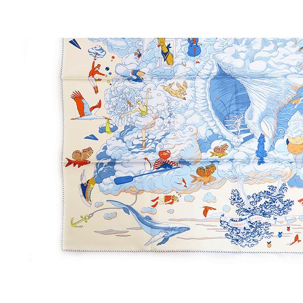 エルメス カレ90 スカーフ イデアの誕生　大判 ストール アイボリー系 HERMES（エルメス） 新古品 カレ90 SUR MON NUAGE 私の雲 スカーフ