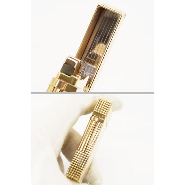 開閉音あり　デュポン　ガスライター　ゴールド　金色　ヘアライン　ライン２ ライン2 ダイヤモンドヘッド イエローゴールド | S.T. Dupont