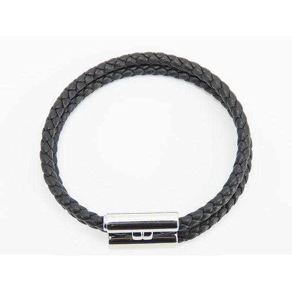 HERMES エルメス レザーブレスレット 黒 イントレチャート 編み込み 美品 エルメス HERMES トゥルニ トレッセ 2連 ブレスレット イントレ