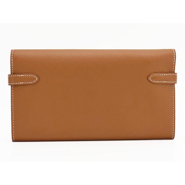 ほぼ新品 エルメス  ケリーウォレット ロング 二つ折り長財布 ゴールド ブラウン シルバー金具 ヴォーエプソン H051300CK 37  D刻印 Kelly 超美品 エルメス HERMES ケリーウォレット ロング 二つ折り長