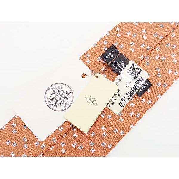 HERMES（エルメス） 新古品 デジタルH H柄 ネクタイ オレンジ ホワイト