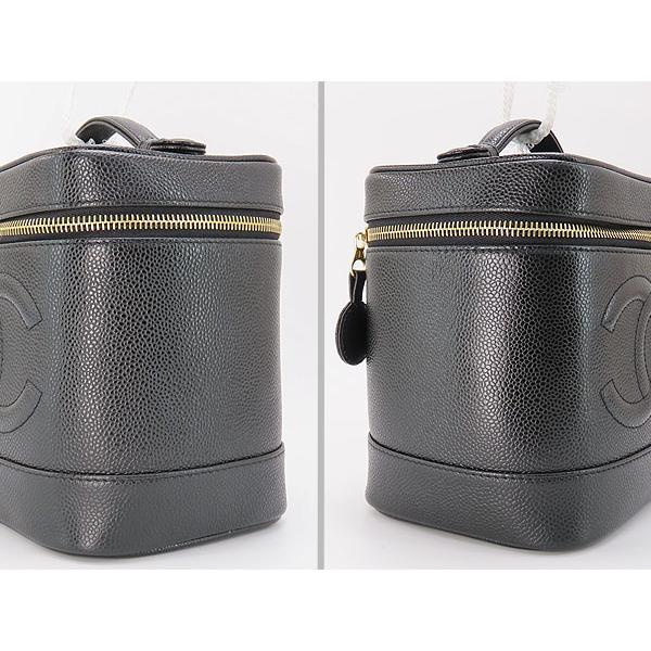 新品同様 シャネル CHANEL ココマーク キャビアスキン バニティバッグ ハンドバッグ コスメポーチ 化粧ポーチ ブラック グレインドカーフスキン A01998の画像