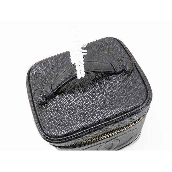 新品同様 シャネル CHANEL ココマーク キャビアスキン バニティバッグ ハンドバッグ コスメポーチ 化粧ポーチ ブラック グレインドカーフスキン A01998の画像