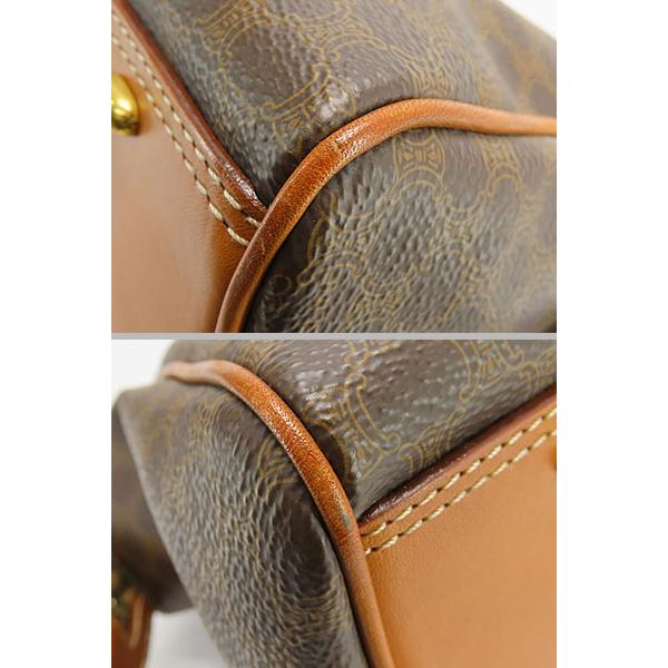 美品 セリーヌ CELINE ヴィンテージ マカダム ミニボストンバッグ ハンドバッグ ブラウン ダークブラウン PVC レザー