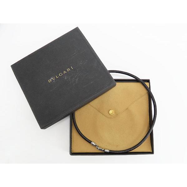 美品 BVLGARI ブルガリBulgari 革 ネックレス BVLGARI 新品同様 ブルガリ レザー チョーカー ネックレス ブラック