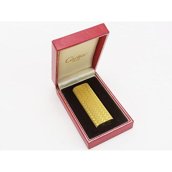 【美品】カルティエCartier ガスライター オーバル バーク仕上げ ゴールド Cartier（カルティエ） 美品 ヘリンボーン柄 オーバル ガスライター