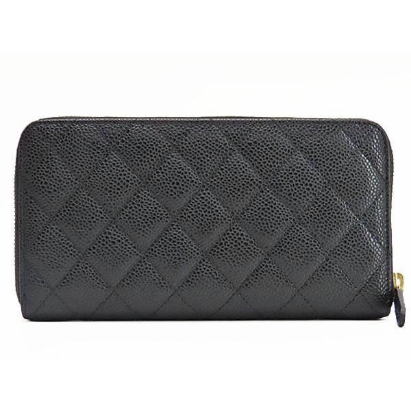 未使用 シャネル CHANEL マトラッセ ココマーク キャビアスキン ラウンドファスナー 長財布 ブラック ゴールド金具 A50097の画像