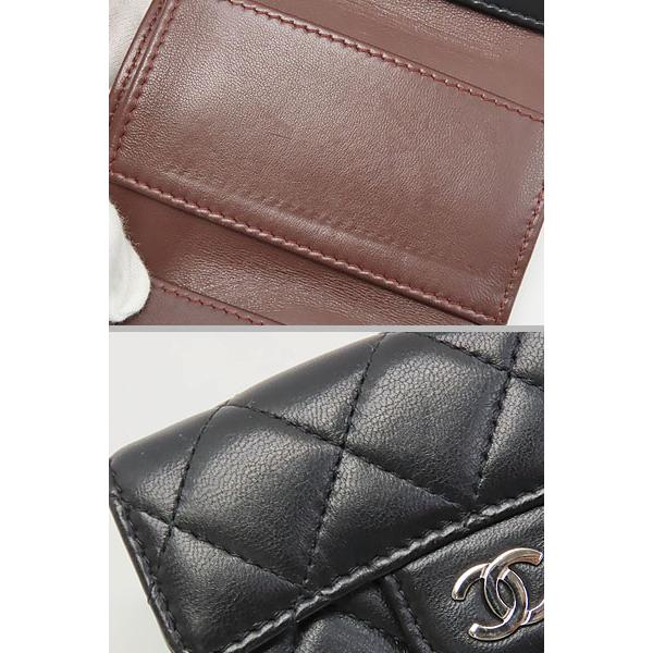 美品 シャネル マトラッセ クラシック スモール フラップ ウォレット ミニウォレット 三つ折り財布 コンパクト財布 ブラック シルバー ラムスキン AP0230 A84401の画像