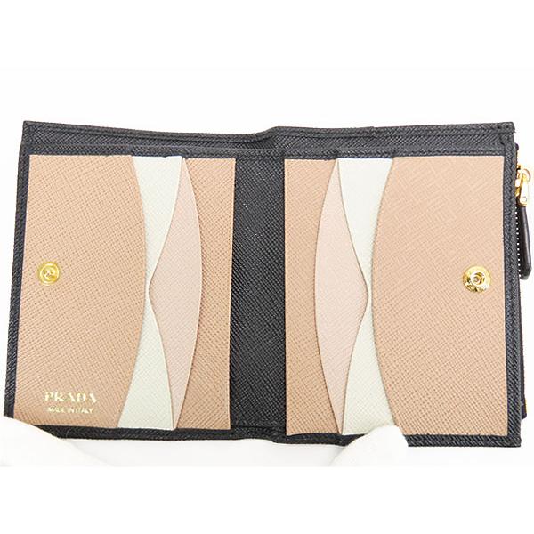 新品同様 プラダ PRADA サフィアーノ メタル 二つ折り財布 コンパクト 
