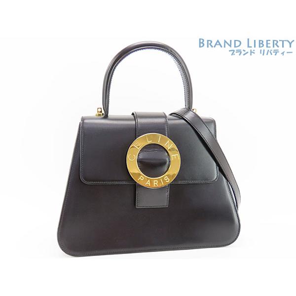 【美品】CELINE セリーヌ ヴィンテージサークルロゴブラック レディース CELINE（セリーヌ） レア美品 ヴィンテージ サークルロゴ金具 2WAY