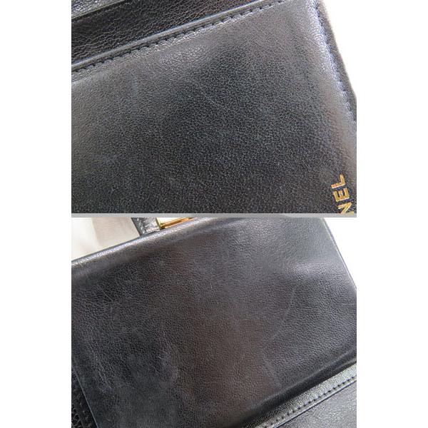 外美品 シャネル ヴィンテージ ココマーク キャビアスキン 二つ折りがま口財布 コンパクト財布 ブラック A13497 CHANEL（シャネル） 外美品 ヴィンテージ ココマーク キャビアスキン