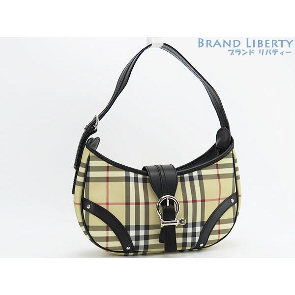 美品 バーバリー BURBERRY ロンドン ヘイマーケットチェック ワンショルダーバッグ セミショルダーバッグ ショルダーバッグ ハンドバッグ ホーボーバッグ ベージュ ブラウン PVC レザー BURBERRY（バーバリー） 美品 ロンドン ヘイマーケットチェック ワン
