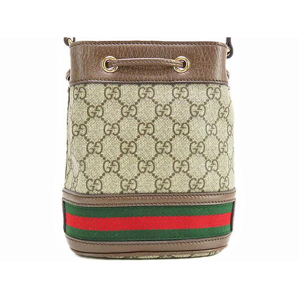 GUCCI グッチ オフィディア 　GGスプリーム 　 ミニバケットバッグ  550620 ショルダーバッグ
 カーフ/GGスプリームキャンバス ベージュ×エボニー レディース【中古】【207】 GUCCI（グッチ） オフィディア GGスプリーム GG ミニ バケットバッグ