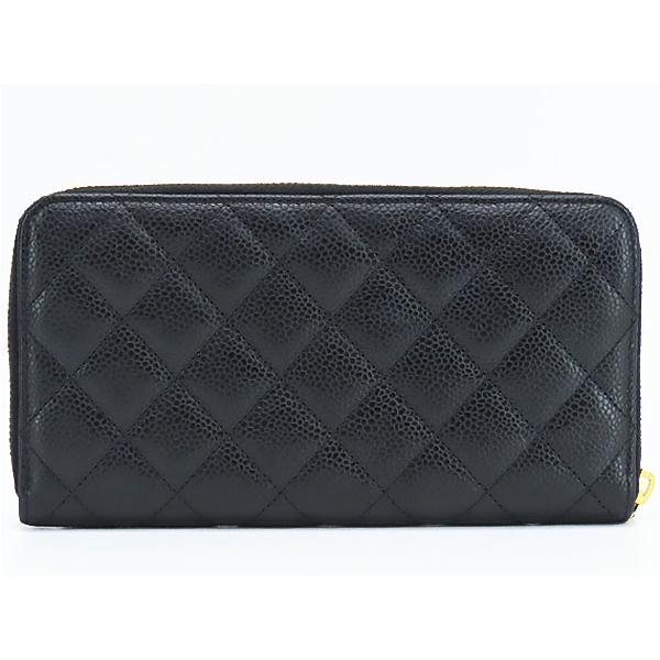 超美品 シャネル CHANEL マトラッセ ココマーク キャビアスキン ラウンドファスナー 長財布 ブラック ゴールド金具 グレインドカーフスキン A50097の画像