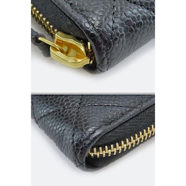 超美品 シャネル CHANEL マトラッセ ココマーク キャビアスキン ラウンドファスナー 長財布 ブラック ゴールド金具 グレインドカーフスキン A50097の画像